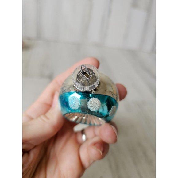 Vintage West Germany reflector mini ball ornament blue green silver Xmas tree - Picture 8 of 13